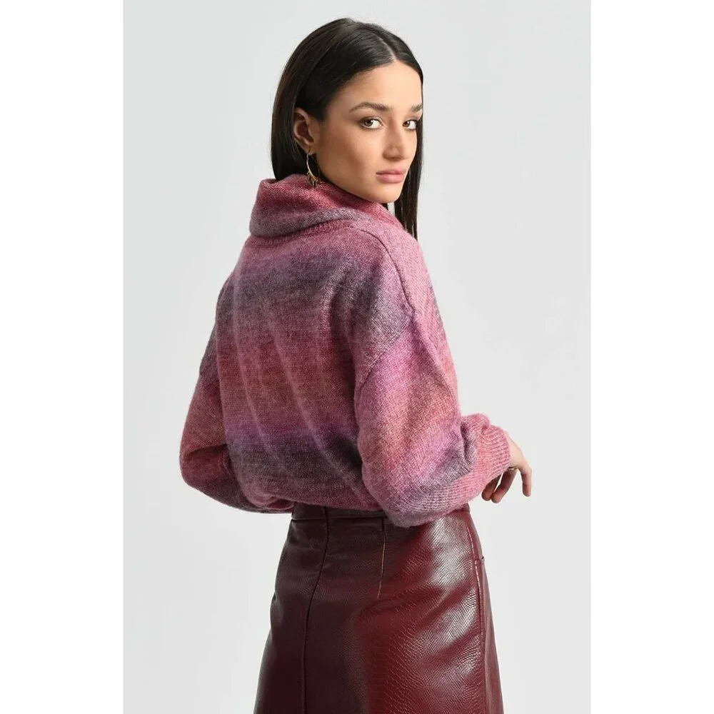 NWT ENTRO Ombre Turtleneck Sweater L Stripe Knit LS Drop Shoulders Winter NEW